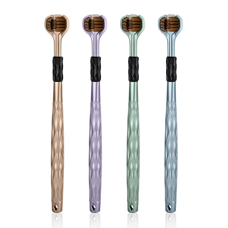 «Трехсторонняя зубная щетка с мягкой щетиной для взрослых – широкая головка с защитой десен, премиальный дизайн с тремя головками»