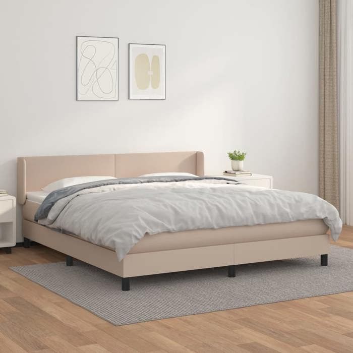 Sommier à lattes - Maison Exclusive - 180x200 cm - Similicuir Cappuccino - Matelas à ressorts ensachés