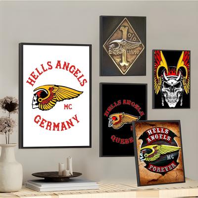H-Hells A-Angels Moto Cool Skull Poster Sticky Wall Art Printing Waterproof Home Living Bed Room Bar Aesthetic Decor