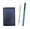 Blue Grained Leather Business Card Holder with Slide Measuring Smartphone Touch and Metal Cap Ballpoint Pen Extra Set Stick, Function, (Blue