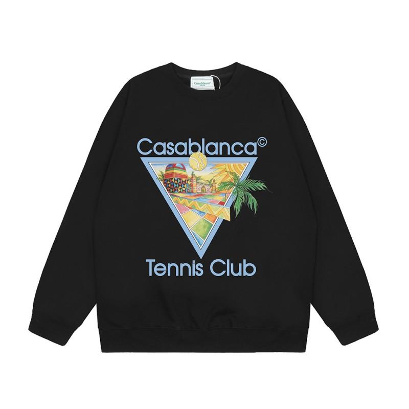 Casablanca Streetwear Oversized Cotton Hoodless Sweatshirt With Letter Print 380g Heavyweight Crewneck Pullover Men