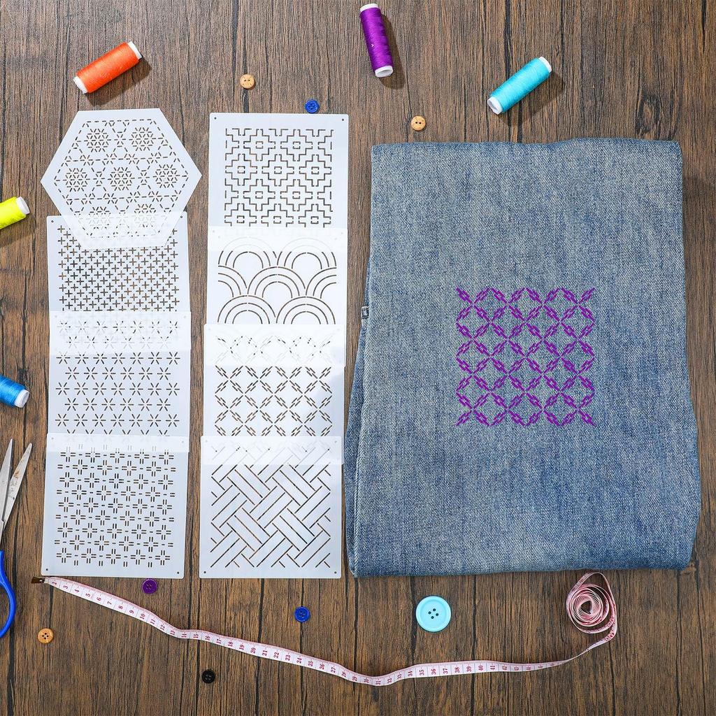 Набор трафаретов для сашико Yousoontic (8 шт., 4,7 × 4,7 дюйма, толщина 2,5 мм, многоразовый пластик)