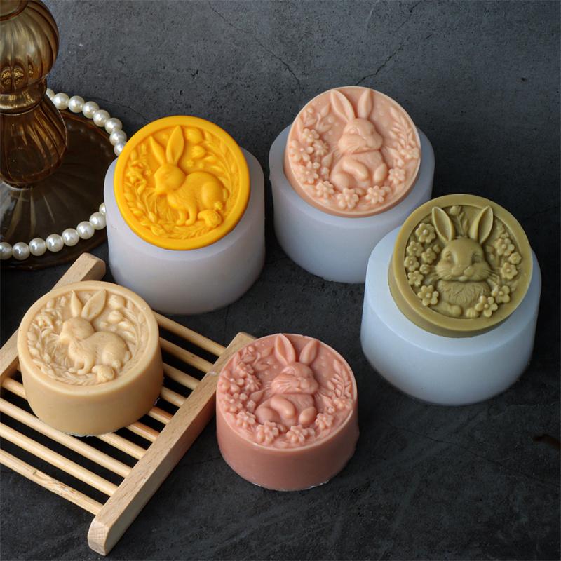 3D Рельефный Цветок Кролик Силиконовая Форма для Мыла Сделай Сам Пасхальный Кролик Смола Гипс Изготовление Животное Шоколадная Форма для Торта Подарок Домашний Декор