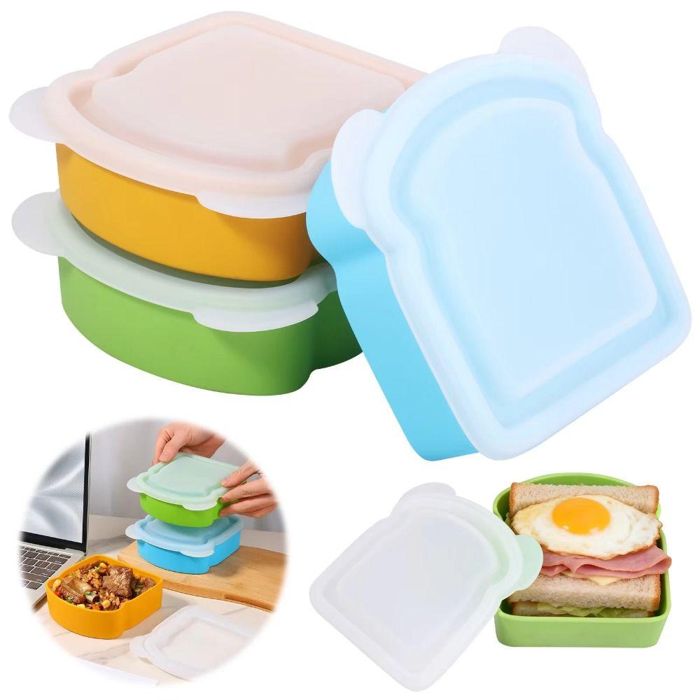 Toast Shaped Silicone Sandwich Box Airtight Prep Keeper Dishwasher Safe Food Container  For Office