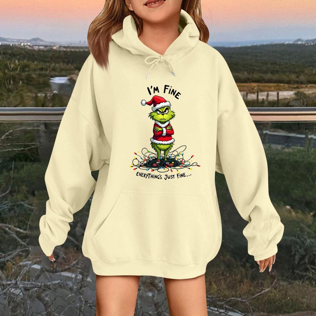 Детская модная повседневная толстовка с капюшоном свободного кроя с длинными рукавами и рождественским принтом