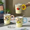 Кружка Милая Панда Девочка Керамическая с Крышкой Для Пары Большая Вместимость Для Питья Воды С Ручкой Чашка Соломинка Для Непосредственного Питья Двойного Назначения
