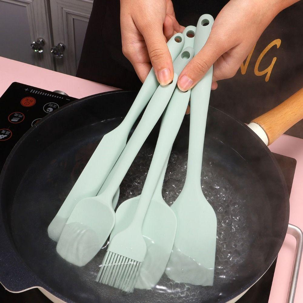 6PCS/SET Heat-resistant Silicone Spatula Set Food Grade Anti-scalding Cooking Mixing Spatula Non-stick Thickened Cream Scraper