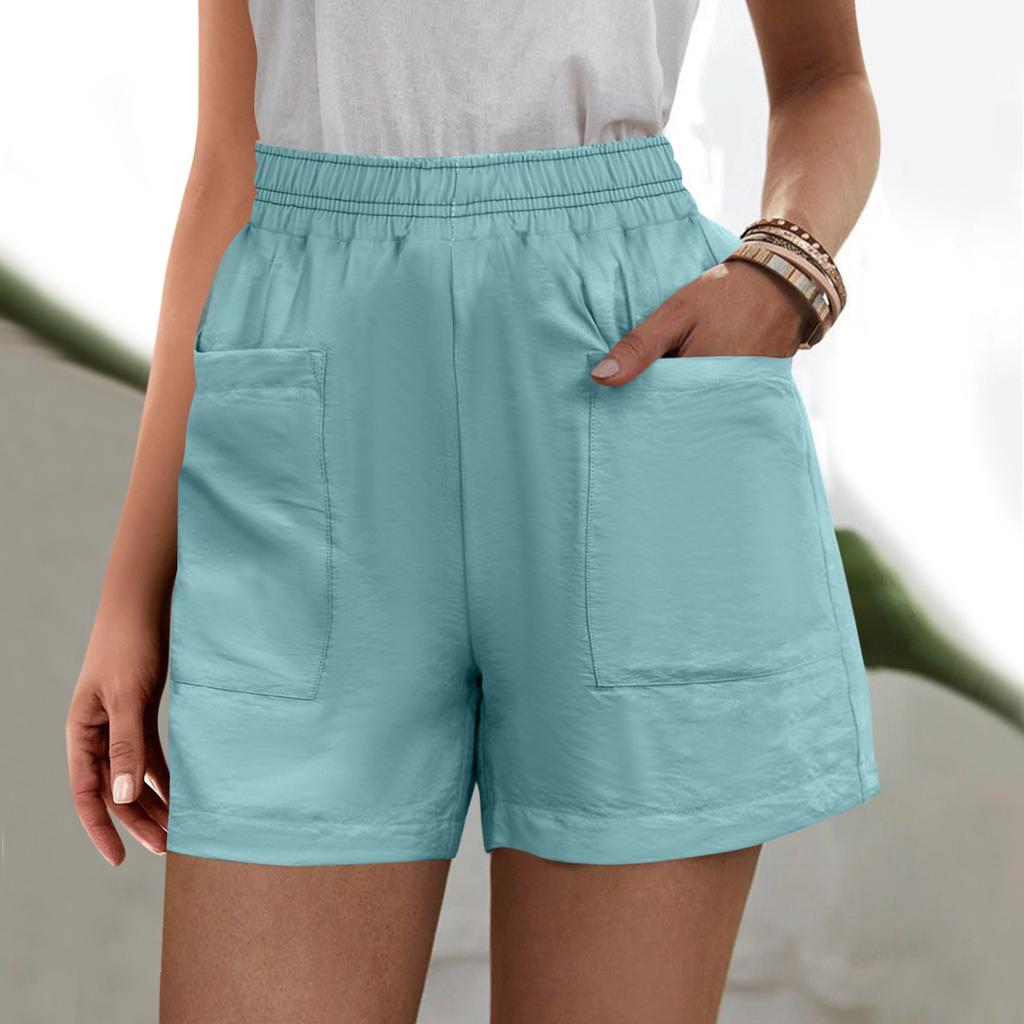 Женские однотонные брюки, модные повседневные шорты с карманами и эластичной резинкой на талии