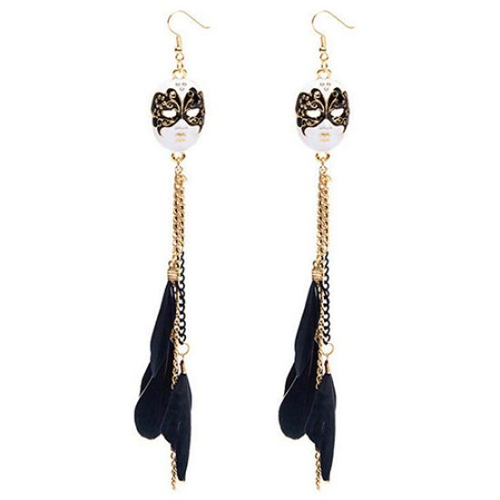 Women's Chain Feather Bohemia Earrings Mask Tassel Chain Long Drop Earring
