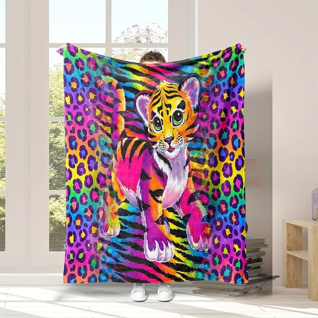 Cute cartoon tiger Flannel printed blanket suitable for all seasons suitable for living room office sofa and travel