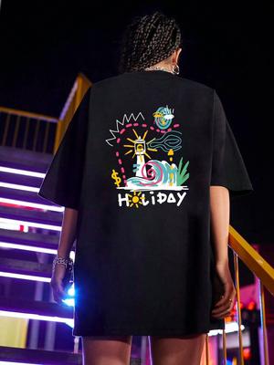 Happy Holiday Train Unisexga Графический уличная футболка Женские летние хлопковые топы High Street с коротким рукавом Повседневные футболки унисекс