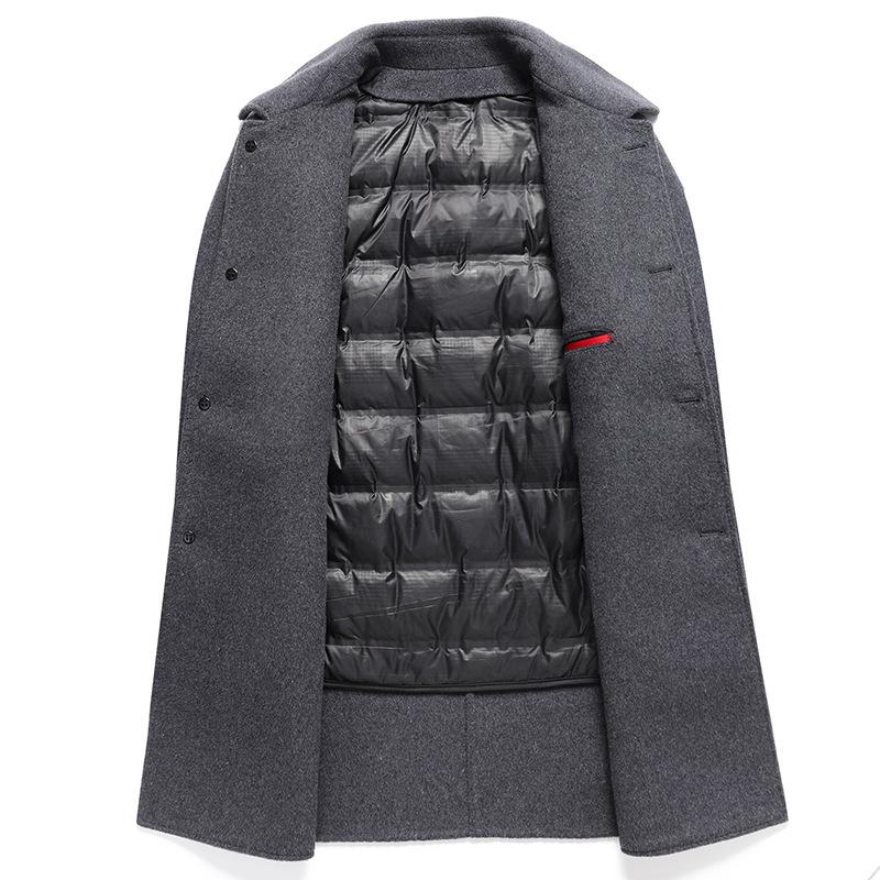 Осенне-зимнее шерстяное пальто мужское средней и длинной длины со съемным пуховиком шерстяное пальто для папы мужская одежда