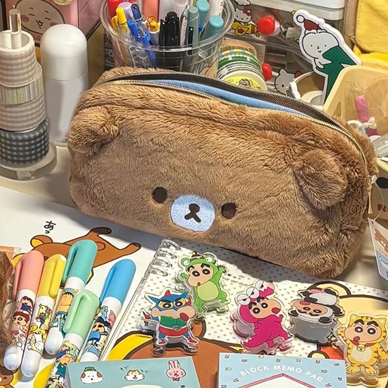 Cartoon Rilakkuma Plush Pencil Case Cute Little Bear Plush Makeup Bag  Large-Capacity Pencil Bag Kawaii Plush Pen Pouch