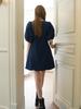 Muse By Rose Isabella Linen Balloon Mini Dress (Denim Blue)