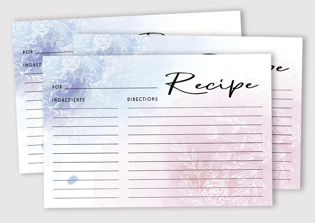 Inkdotpot Карточка с рецептом 6x4 дюйма, односторонние карточки с рецептами, акварельные цветочные карточки с рецептами, свадьба, девичник, рождение ребенка, упаковка