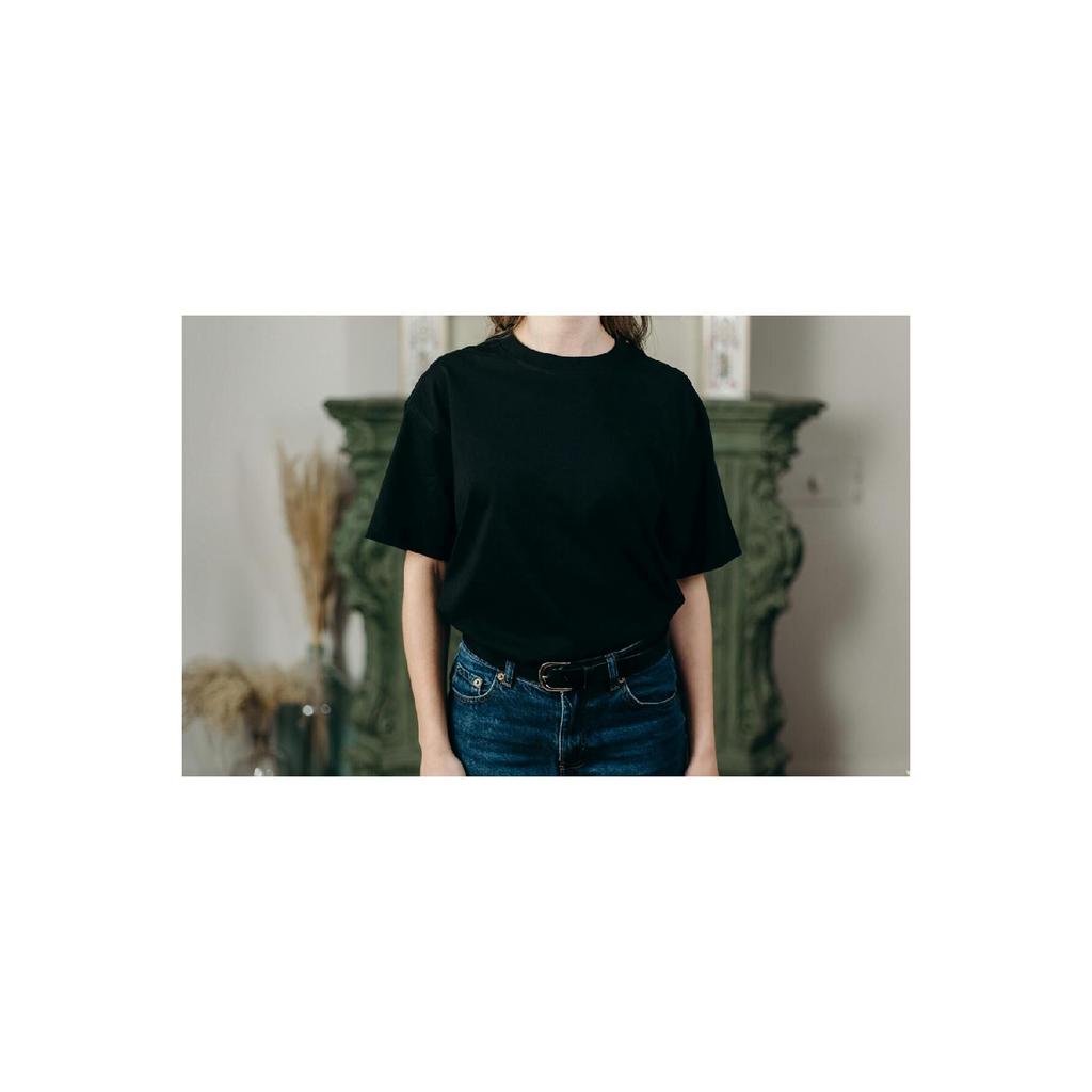 Черная хлопковая футболка унисекс с круглым вырезом для бойфренда большого размера