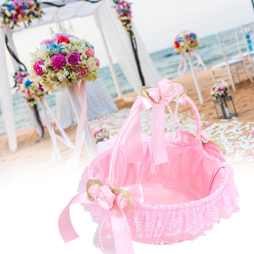 Портативная корзинка для цветов из свадебного кружева   Контейнер Декорация для вечеринки, церемонии