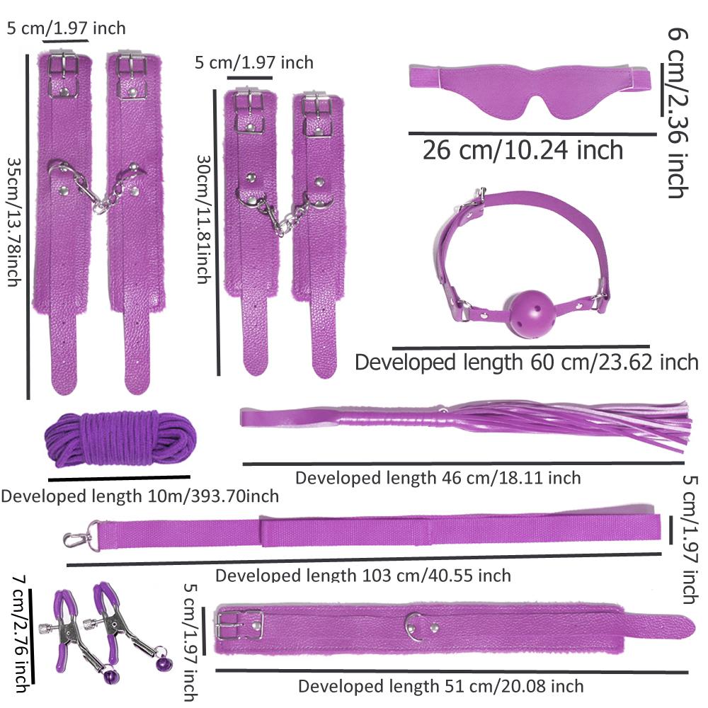 Набор секс-игрушек SM из 8 предметов, секс-игрушки для пар, ошейники и поводки, наручники, манжеты на щиколотках, кнуты, шарики для рта, маски для глаз, 10-метровая веревка, реквизит для зажимов для сосков