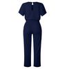 Women's Short Sleeve Jumpsuit Tie Waist Belted Straight Wide Leg Pant Romper Casual Crew Neck One-piece Overall