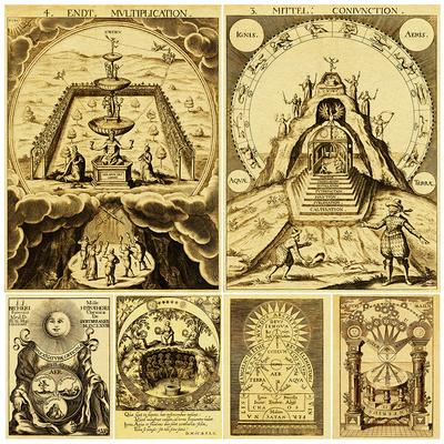 Компас алхимика Ретро Настенное искусство Холст Искусство Глубокое, астрология, искусство волшебства Соломона