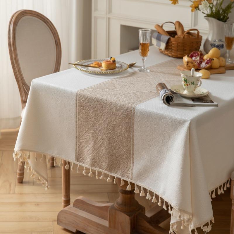 Modern Minimalist Linen Tablecloth with Tassel Dining Table Cover
