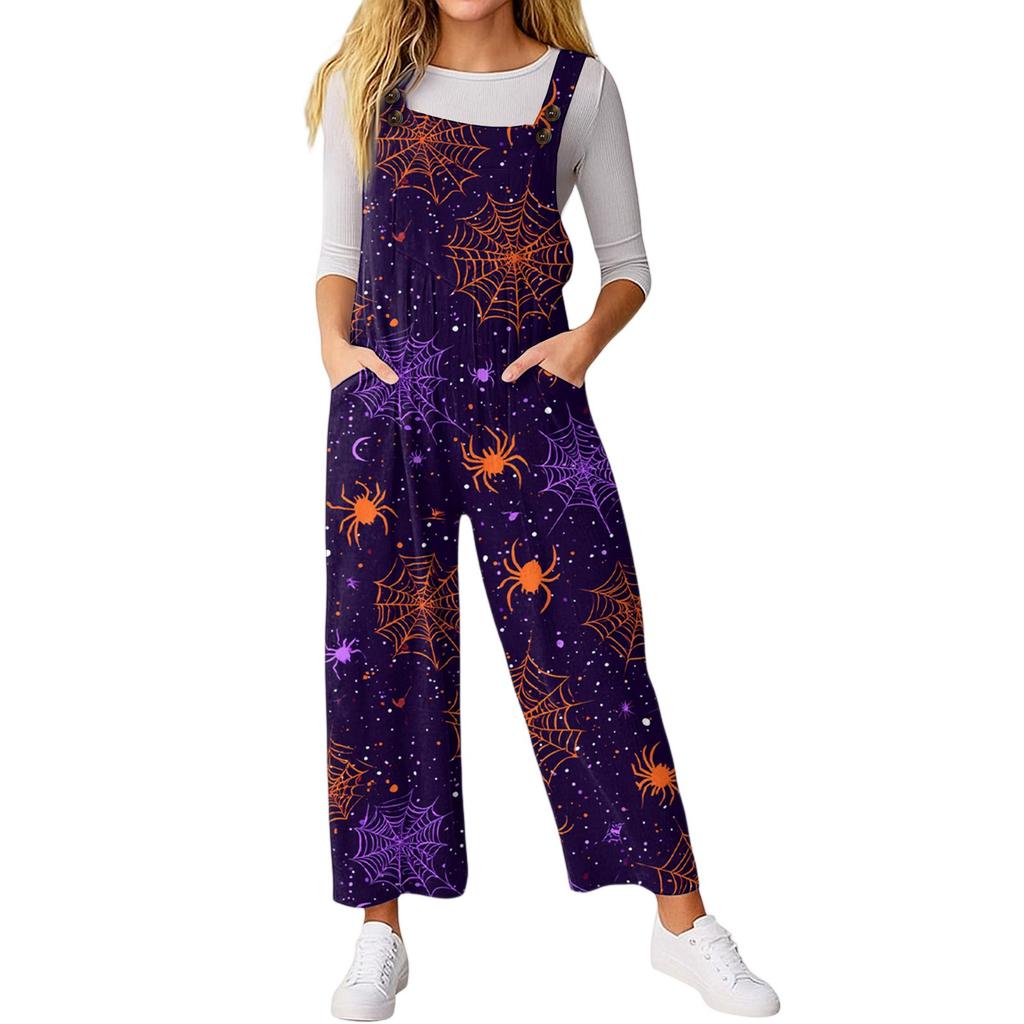Women’s Loose Casual Sleeveless Jumpsuit Halloween Printed Jumpsuit Printed Jumpsuit