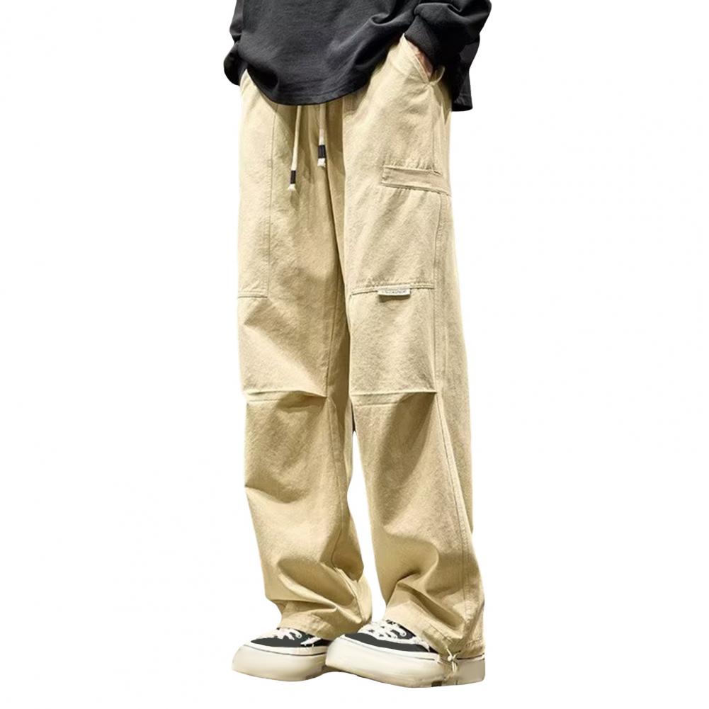 Длинные брюки, уличные брюки-карго с несколькими карманами, эластичный пояс для осени и весны, широкие свободные прямые брюки