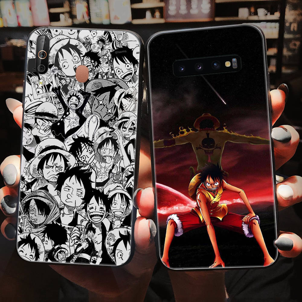 W-31 One Piece Luffy Soft Black Case for iPhone 11 12 13 14 15 6 7 8 X XS Pro Max XR Samsung S21 S22 S23 S24 FE Ultra S8 Plus
