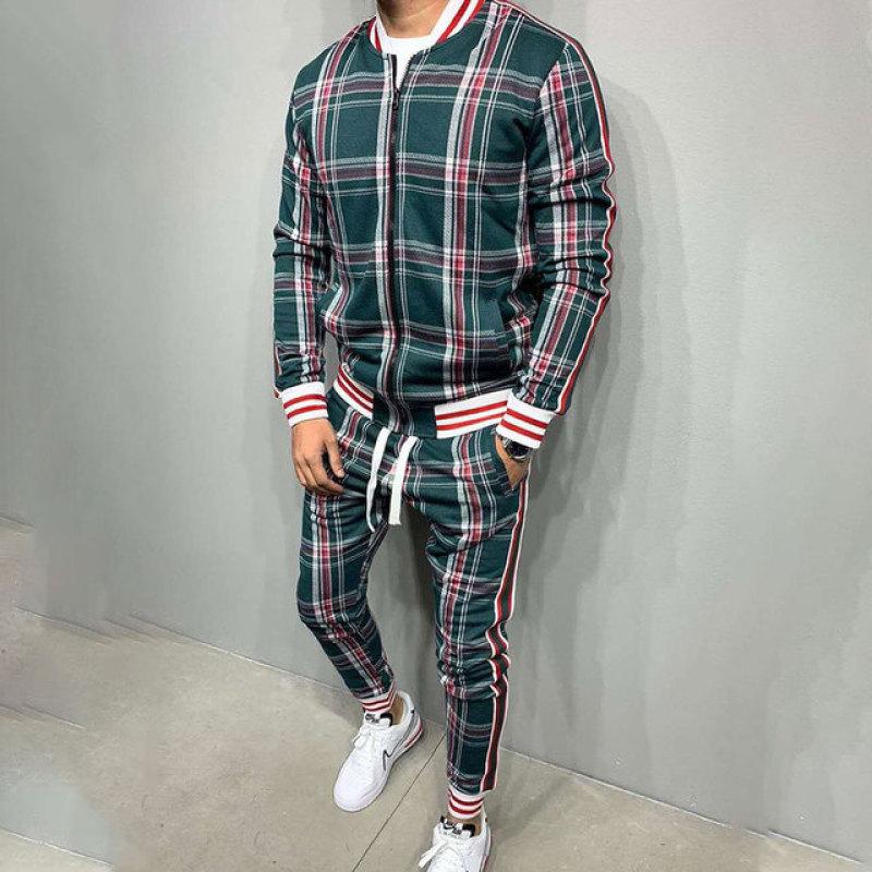2024 НОВЫЕ мужские спортивные костюмы с 3D принтом, мужская клетчатая куртка + брюки, комплект из 2 предметов, спортивная одежда, спортивный костюм для спортзала, повседневная мужская одежда