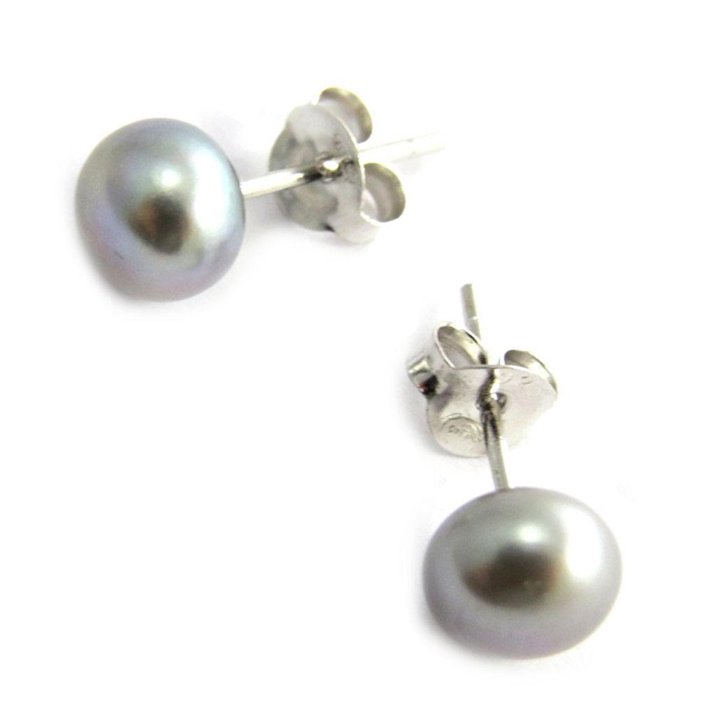 Les Trésors De Lily [N2921] - Gray 'Perla' Silver Earrings - 6 Mm