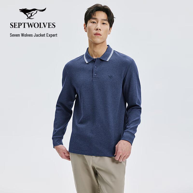 SEPTWOLVES Men's Textured Long-Sleeve Polo Shirt