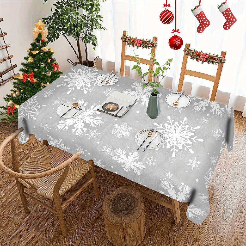 Зимняя серая скатерть с узором из снежинок для декора стола, зимний Рождественский праздничный стол, кухонный обеденный стол, рождественские украшения