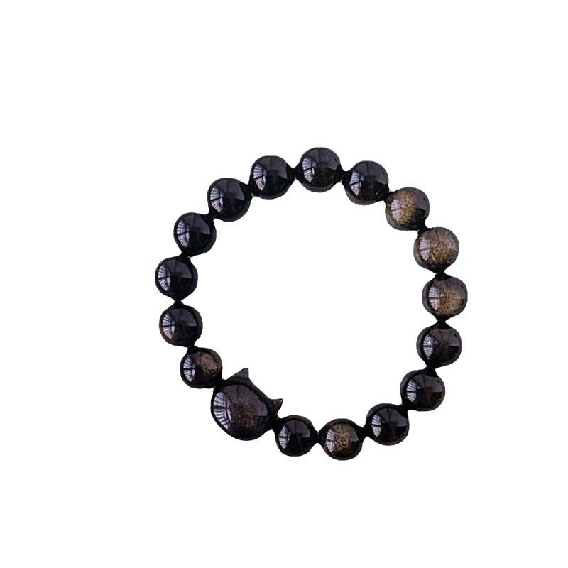 Скрытый Мой Друг: Браслет из натурального серебристого обсидиана с головой кошки для женщин - Милый, крутой и личный.