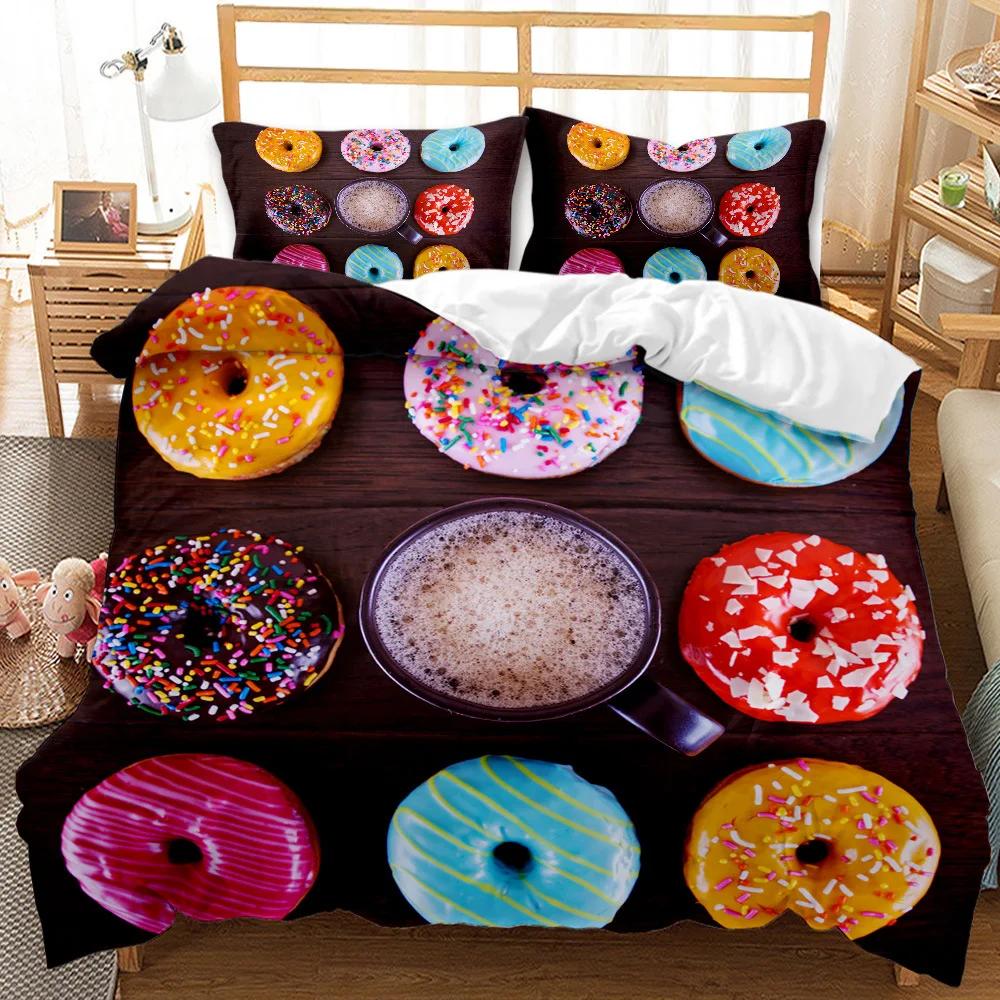 BEST.WENSD Quality 100% Cotton Bedding Set Winter Duvet Cover Sets Reactive Printing Small Fresh Food Doughnut Bedding Sets
