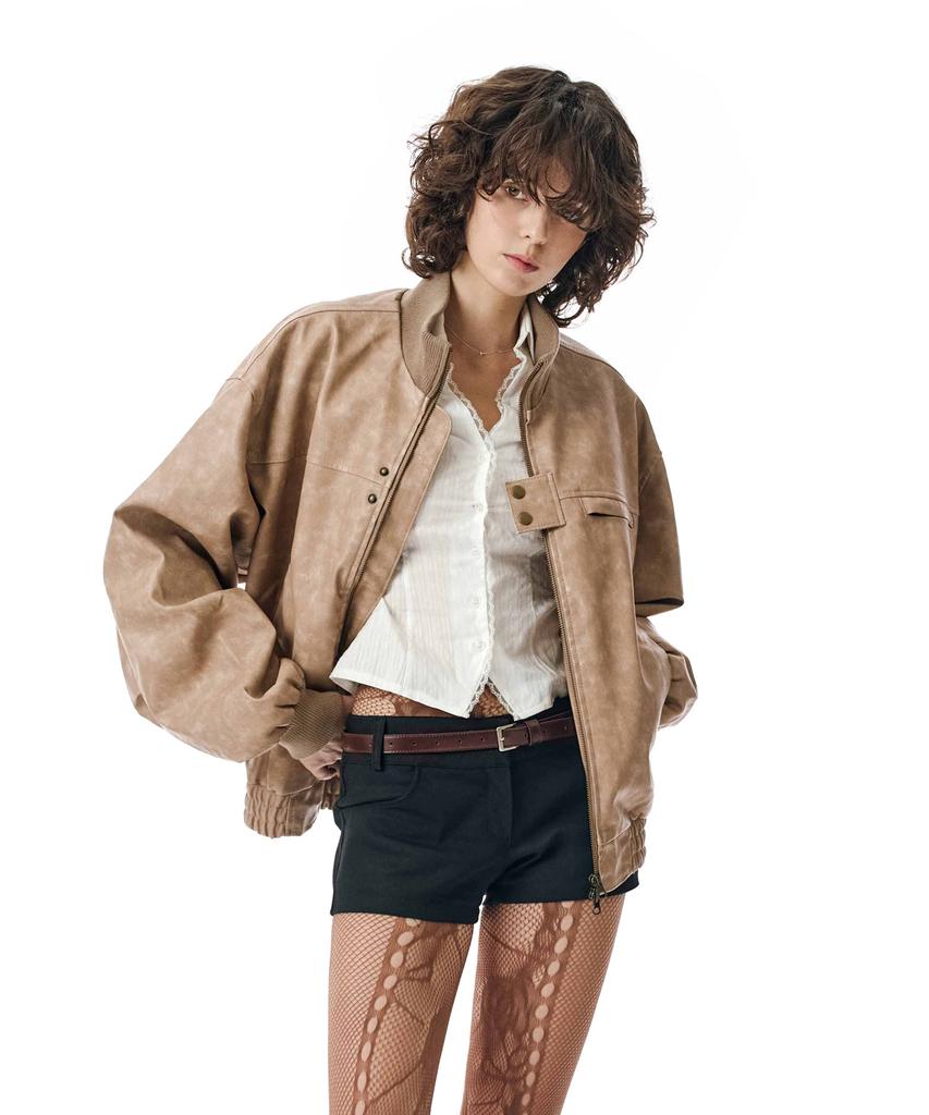 Блузон из стираной искусственной кожи Secondmono [Бежевый]_Sejk024Beige