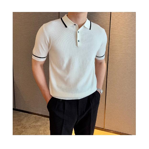Летняя Новая Модная Вязаная Мужская Рубашка Поло, Шикарная Футболка с Коротким Рукавом Приталенного Кроя в Повседневном Стиле с Отложным Воротником, Тренд