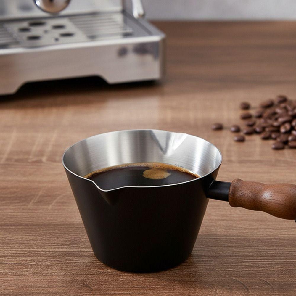 304 Stainless Steel Coffee Extraction Cup Walnut Handle Coffee Pouring Cup Dosing Cup Restaurant