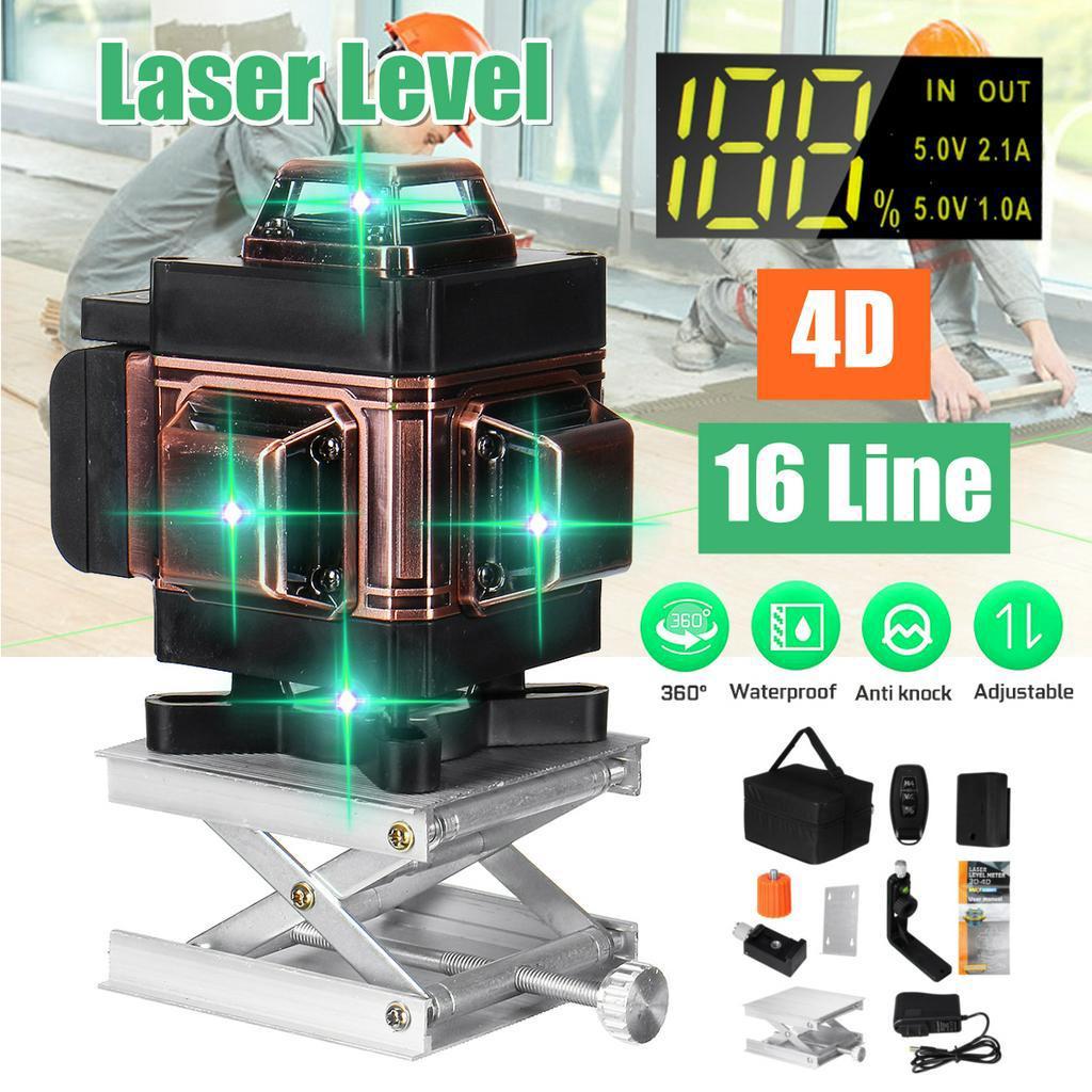Лазерный уровень 16 линий 4D перекрестная линия Зеленый лазерный уровень 360° самовыравнивающийся многоцелевой уровень лазерные горизонты вертикаль