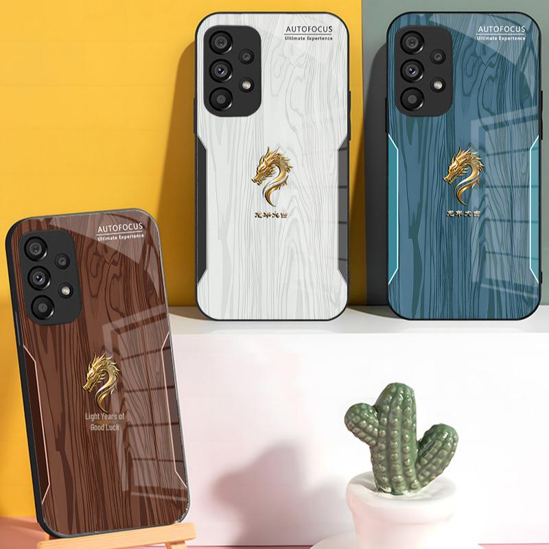 Год Дракона Удачи Samsung S8 S22 Стекло Полное Покрытие и Чехол в Китайском Стиле S8 S10 Противоударный