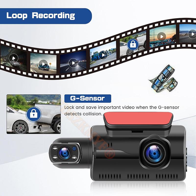 WIFI APP Автомобильный видеорегистратор Камера 1080P Видеорегистратор Передняя и внутренняя камера для автомобиля Двойной объектив HD Циклическая запись Видеорегистратор Черный ящик