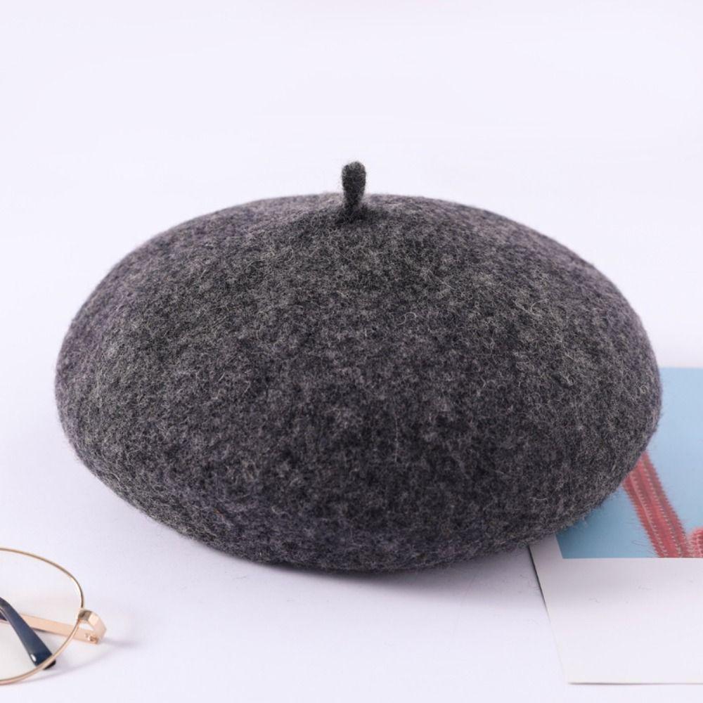 Wool Thickened Artist Beret Solid Color Flat Cap Solid Women's Painter Hat  Autumn Winter