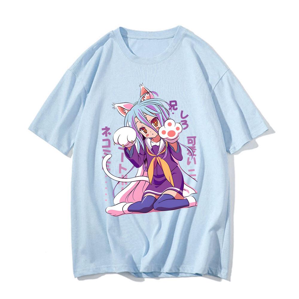 No Game No Life Футболки Манга/Комикс 100% Хлопок Футболки с Коротким Рукавом Женские/Мужские Простая Живопись Каваи/Милые Четыре Сезона Круглый Вырез
