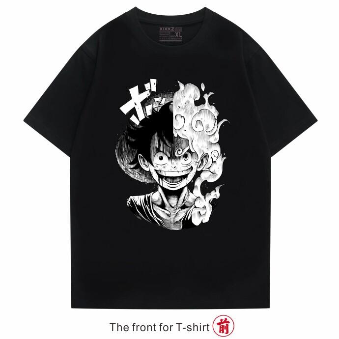 One Piece Luffy Gear 5 Nika Split Face Anime Back Graphic T Shirt Oversized Cotton Unisex Casual Short Sleeve Streetwear Tee