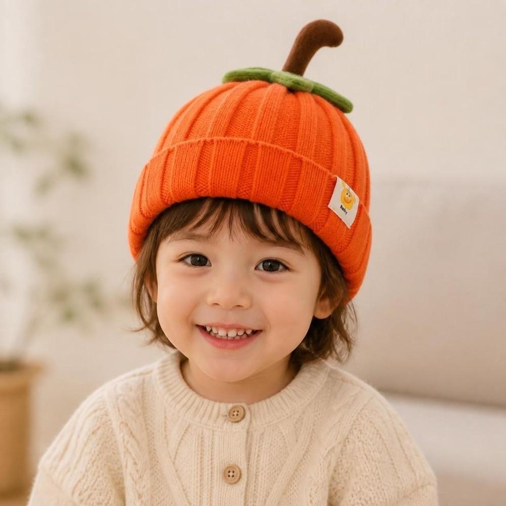 Cartoon Design Pumpkin Toddler Beanie Cuffed Style Infant Cap New Baby Knitted Hat Unisex