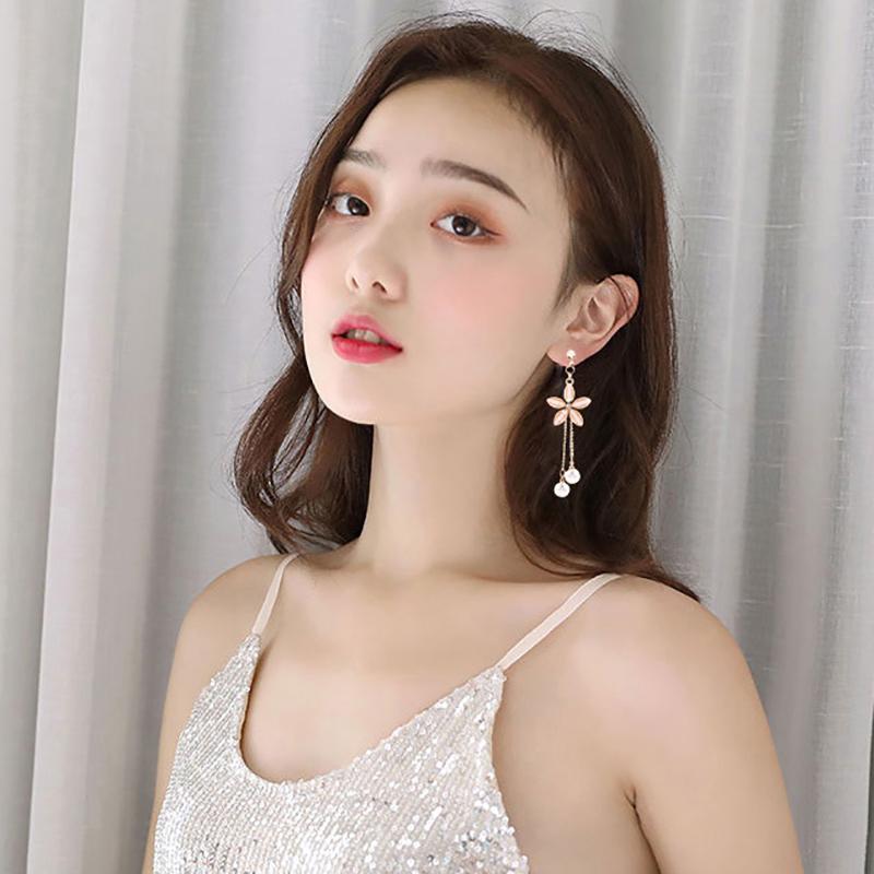 1Pair Fashion Long Tassel Ear Clip Trendy Korean Style Dangle Earring Without Ear Holes For Women Sweet Cute Clip On Ear Jewelry