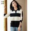 Women's Striped Color Block Knitted Sweater with Lapel Collar