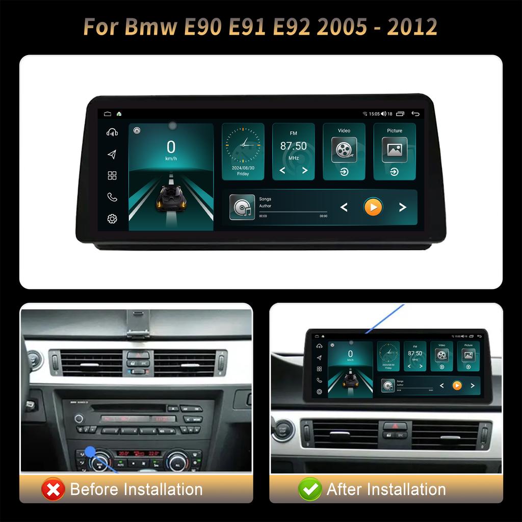 12.3" Для BMW E90 E91 E92 2005-2012 Автомагнитола Мультимедиа Навигация GPS Android 14 Беспроводной Bluetooth Carplay Сенсорный экран