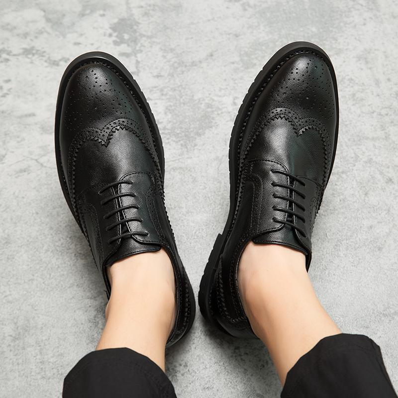 Кожаные туфли для мужчин, деловые, офисные, рабочие, броги, высококачественные, удобные, формальные, свадебные туфли, на шнуровке, черные мужские туфли