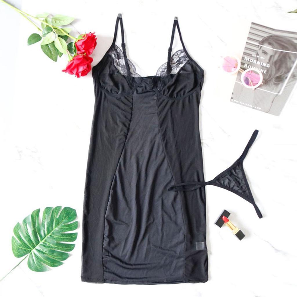 Женская сексуальная интересная плотная кружевная милая ночная рубашка с полым вырезом, комплект из двух предметов