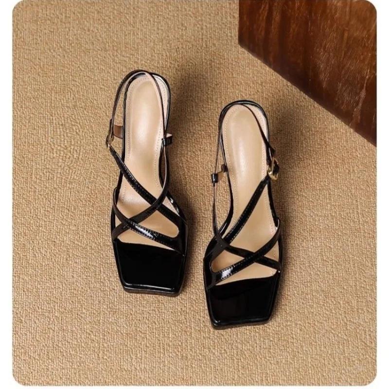 Women's Pu Band Cross Strap Kitten Heel Open Toe Sandals Elegant Ladies Slim Daily Dress Pumps Plus Size 34-39 Shoes Hot